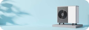 Een warmtepomp op een blauwe achtergrond.